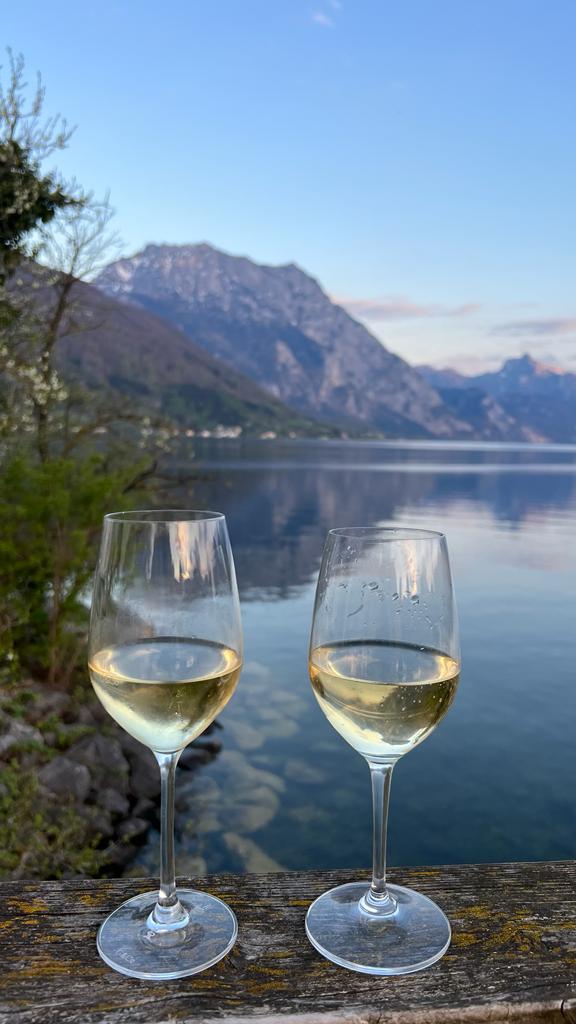 Mühlviertler Speckbirnen-Schaumwein vor Traunstein-Blick