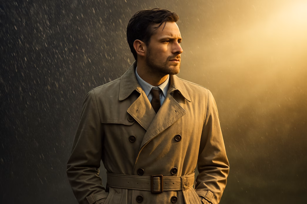 Übergangsjacke bei Männern, Trenchcoat