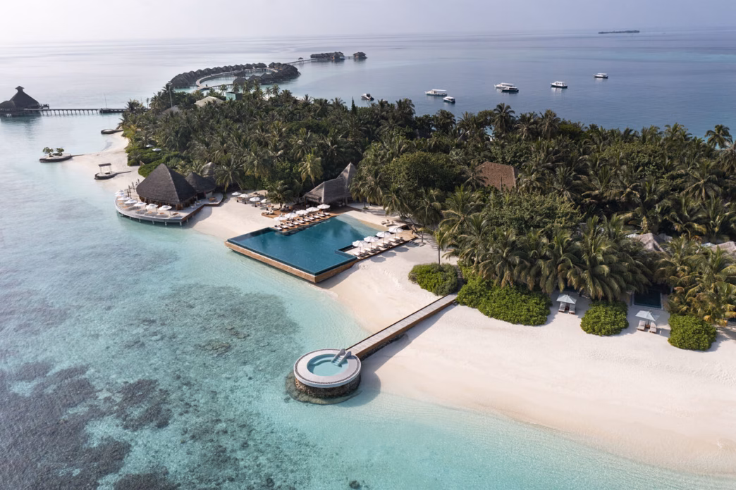 Luftaufnahme Huvafen Fushi Erfahrungen Malediven
