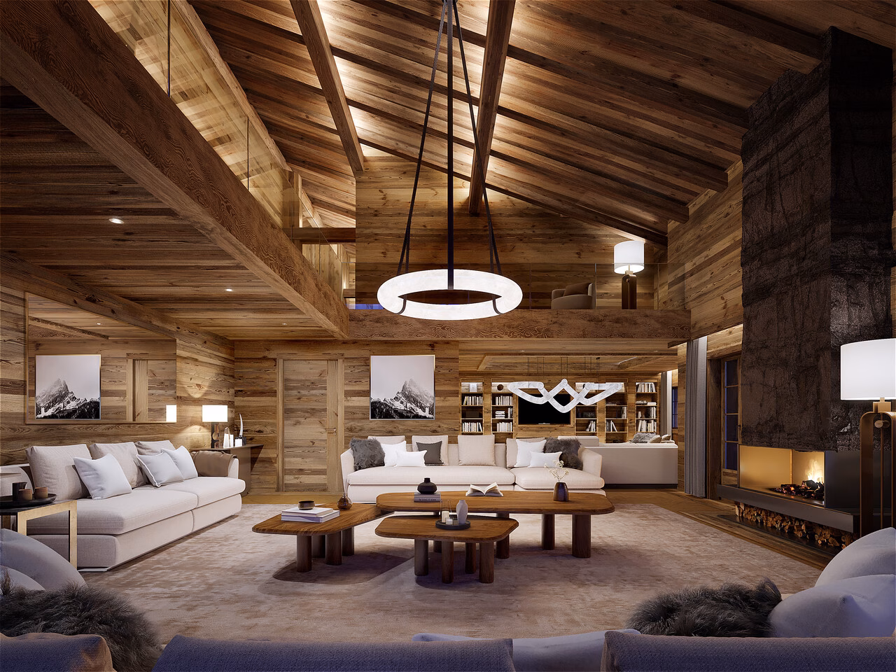 Wohnzimmer Chalet Oberbort, Luxuschalet in Gstaad